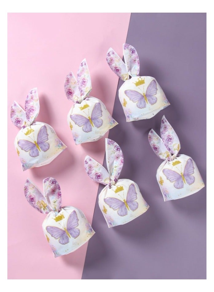 توزيعات العيد 25 قطعة من أكياس توزيعات العيد والهدايا و الحلوى على شكل فراشة أرجوانية للاحتفال بالعيد و لتزيين حفلات أعياد الميلاد وحفلات استقبال المولود الجديد - Image 1